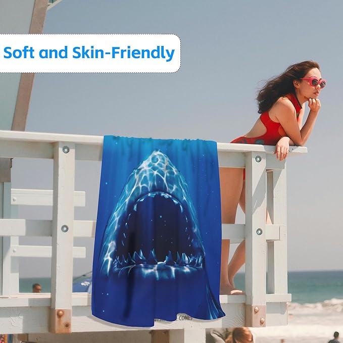 Shark Beach Towel,Shark Opens Mouth in Deep Sea Lightweight Compact Sand Free Quick Dry Oversized Pool Swimming Towels for Girls Women Adults,29.5"×59"