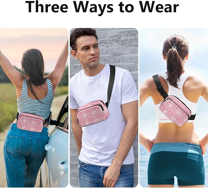 Cute Pink Bows Polka Dots Fanny Pack for Women Men Water Resistant Fashion Waist Packs with Adjustable Strap Belt Bag for Travel Workout Jogging Hiking 21220632