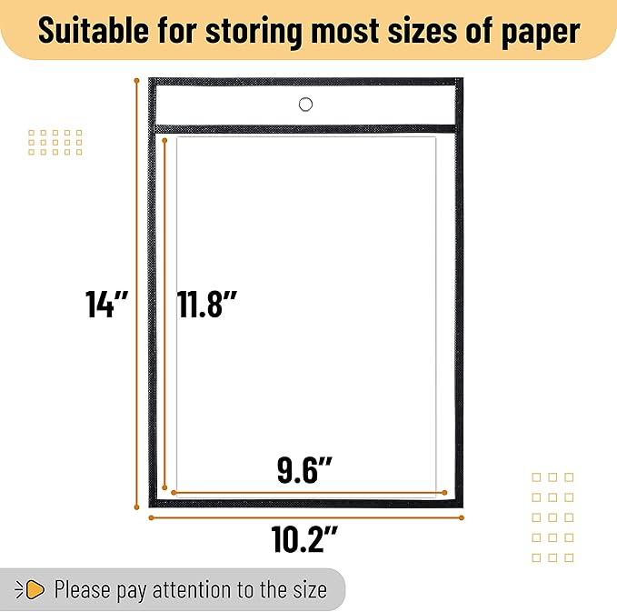 Mr. Pen - Dry Erase Pockets, 6 Pack, 10.2 x 14 Inches, Black, Reusable Plastic Sleeves for Paper, Clear Shop Ticket Holders