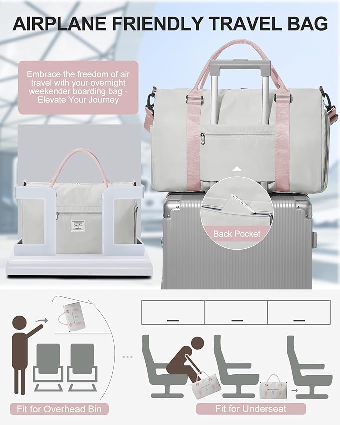 Gym Bag Womens Mens with Shoes Compartment and Wet Pocket Travel Duffel Bag for Women for Plane Sport Gym Tote Bags with Toiletry Bag Waterproof Weekend Overnight Carry on Bag Hospital Holdalls