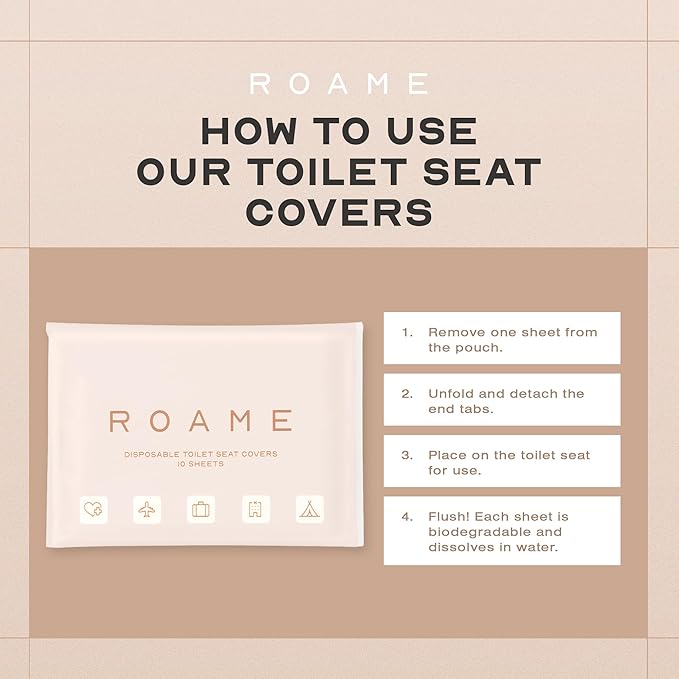 ROAME Disposable Toilet Seat Covers – 20 Biodegradable Sheets (2-Pack) – Flushable Bathroom Hygiene Covers for Travel, Public Restrooms & Eco-Friendly On-the-Go Use