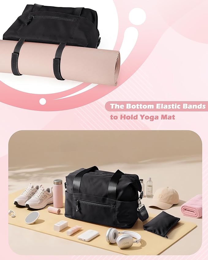 Smasrob Small Gym Bag with Yoga Mat Holder, Wet Pocket and a Separate Pouch, Small Gym Duffle Bag for Women with Detachable Crossbody Shoulder Strap