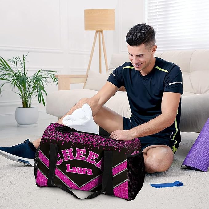Personalized Cheer Bag Gifts for Girls Sport Cheerleading Gym Travel Duffel Bag Overnight Weekender Bags with Name (Rose Pink)