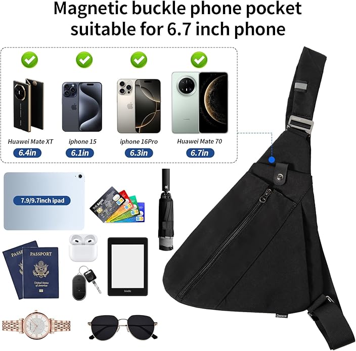 Sling Bag for Men, Anti-Theft Crossbody Chest Pack, Minimalist Daypack with Water Bottle Holder