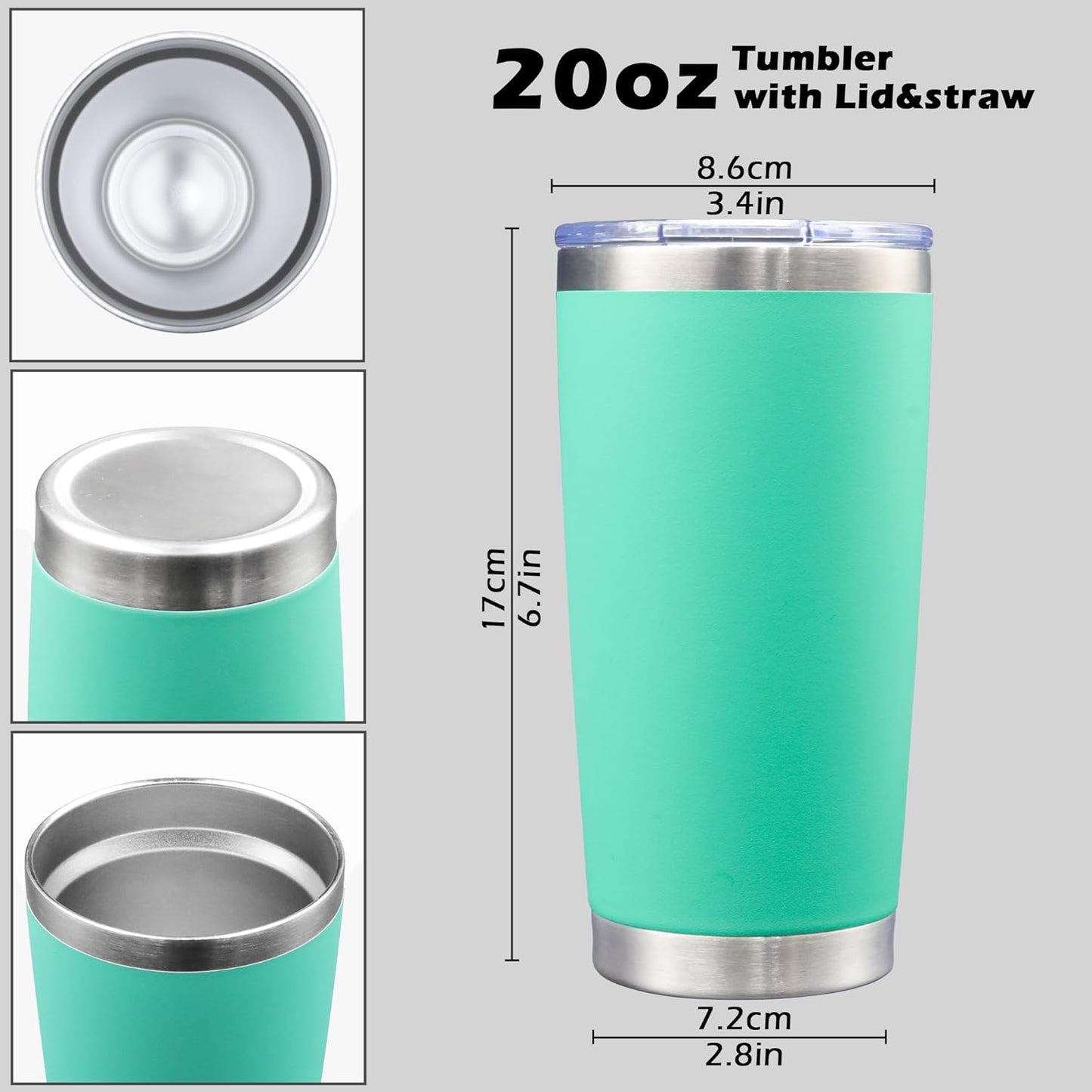 20oz Tumbler Bulk Stainless Steel Tumblers with Lid Vacuum Insulated Double Wall Travel Coffee Mug Powder Coated Tumbler Cup for Hot and Cold Drinks(Light Blue, 12 pack)