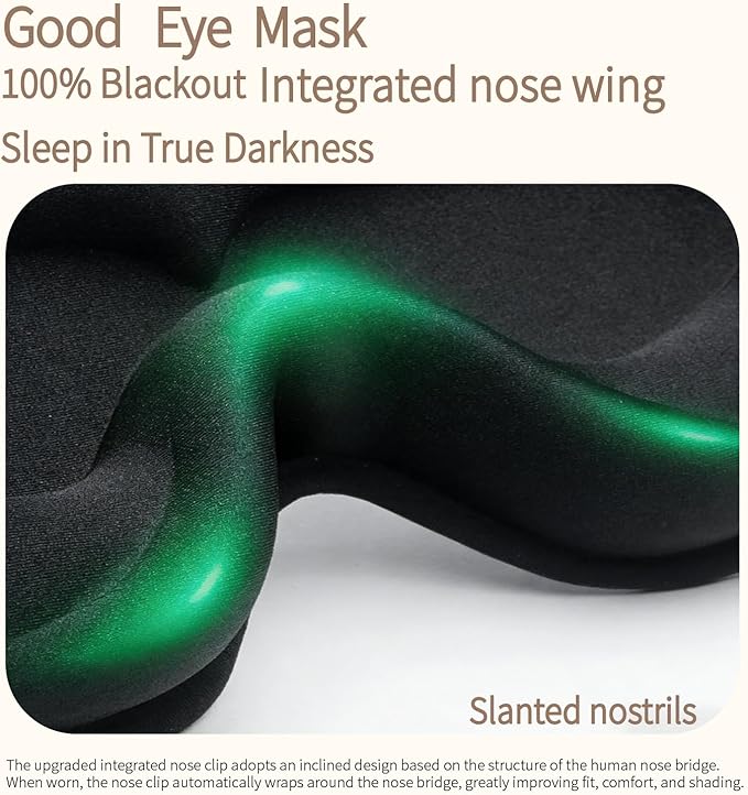 3D Sleep Mask for Side Sleepers, Memory Foam Eye Mask for Sleeping, 100% Blackout, Breathable & Lightweight, Adjustable Strap, No Pressure on Eyes, Soft Travel Sleep Mask for Men & Women Black