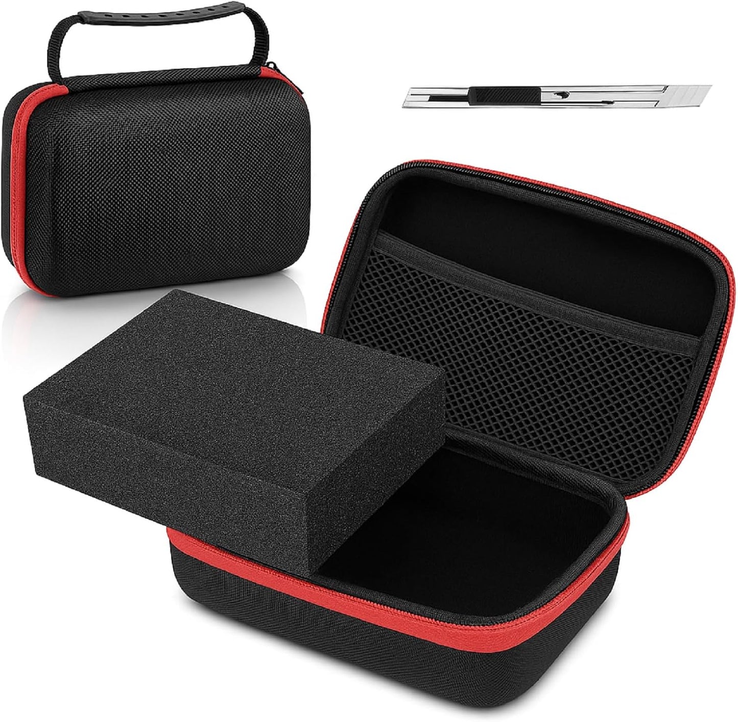 EVA Hard Case with Customizable Foam Protective EVA Carrying Case Shockproof Outdoor for Camera, Digital Products, Electronic Instruments with Knife(Black and Red,7.1 x 4.7 x 3.1 Inch)