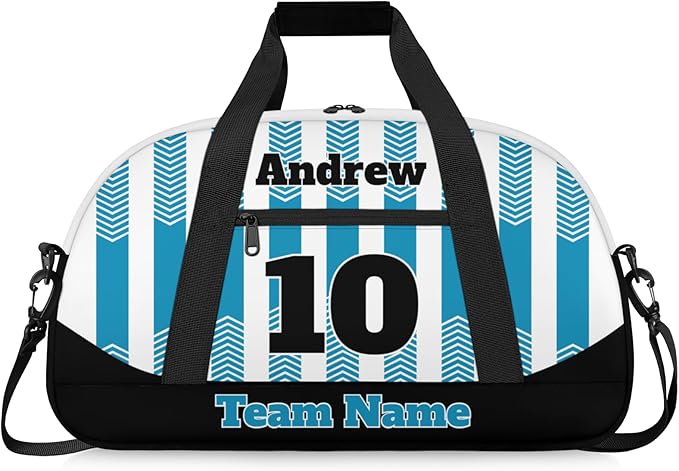 Basketball Soccer Gifts for Boys Girls - Custom Sports Duffle Bag, Personalized Name & Team Bag, Water-Resistant Gym Bag for Basketball, Soccer, Volleyball | Y-Cyan Black