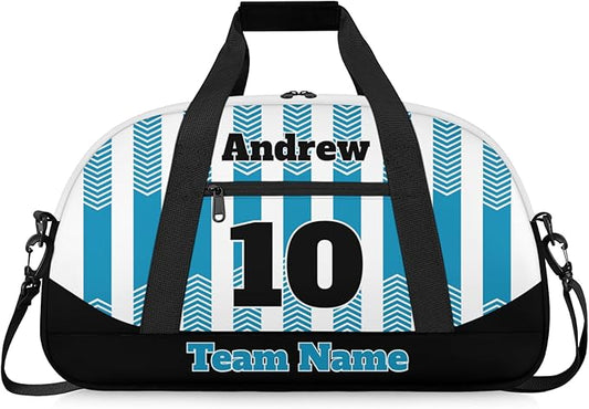 Basketball Soccer Gifts for Boys Girls - Custom Sports Duffle Bag, Personalized Name & Team Bag, Water-Resistant Gym Bag for Basketball, Soccer, Volleyball | Y-Cyan Black