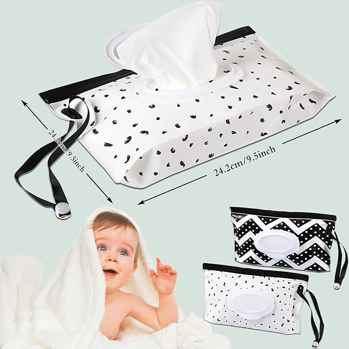 FEBSNOW 2 Pack Baby Wipe Dispenser,Portable Refillable Wipe Holder, Baby Wipes Container,Wipe Dispenser, Reusable Travel Wet Wipe Pouch