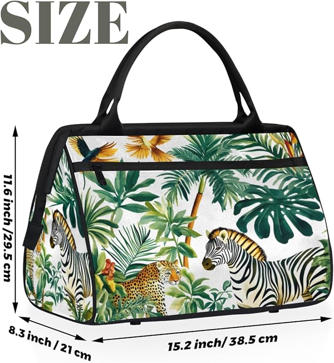 Tropical Plants Zebra Overnight Weekender Bag for Women Men Travel Duffel Bags Waterproof Luggage Carry on Sports Yoga Gym Bag