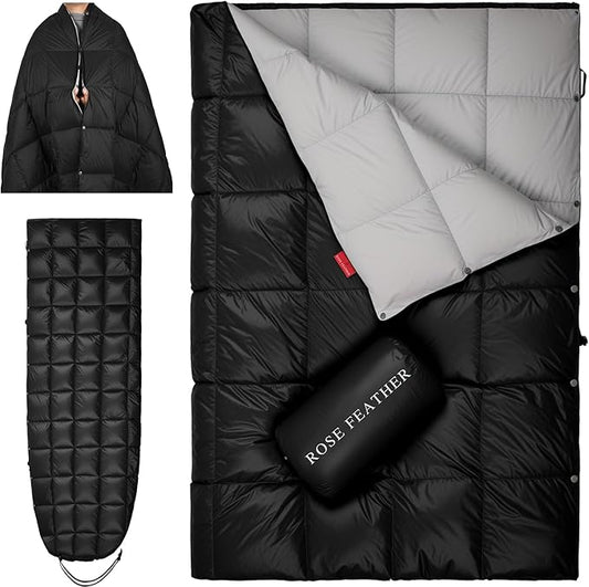 Down Camping Blanket - Lightweight, Packable, Warm & Puffy Outdoor Travel Quilt for Sleep, Hiking, Backpacking, Stadium, Festivals, Water-Resistant Sleeping Bag 55"x79"
