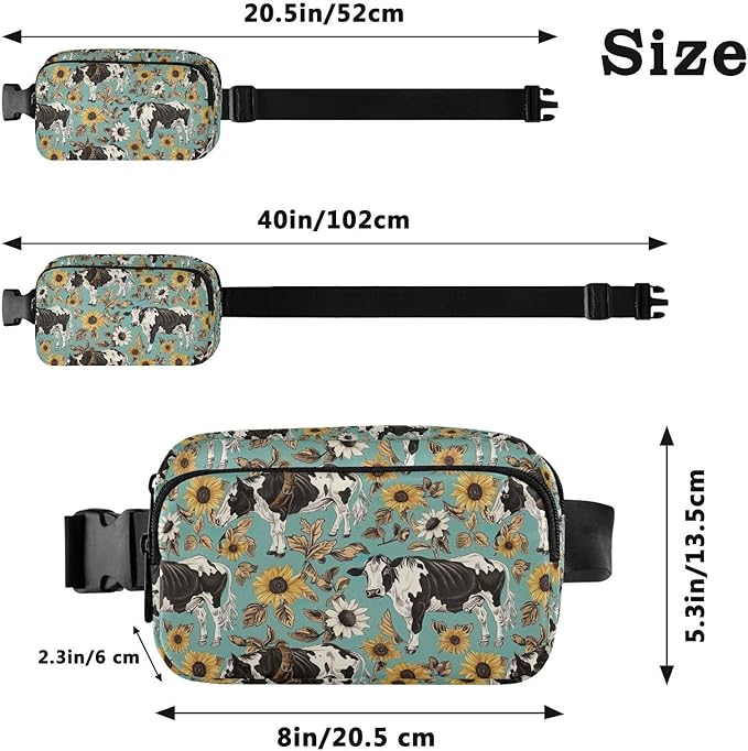 Kawaii Cow Sunflower Fanny Pack for Women Men Water Resistant Fashion Waist Packs with Adjustable Strap Belt Bag for Travel Workout Jogging Hiking 21220220