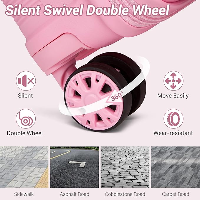 Kono Luggage Sets 3 Piece Hard Shell Travel Trolley 4 Spinner Wheels Lightweight Polypropylene Suitcase with TSA Lock (Pink, 20/24/28 Set)