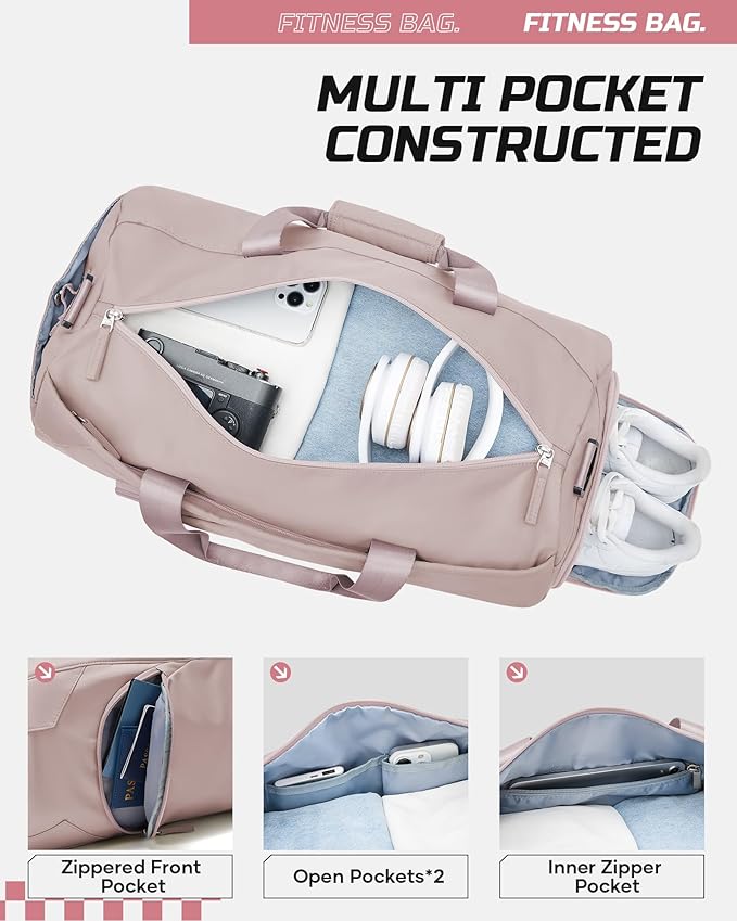 Gym Bag for Women And Mens with Shoe Compartment, Large Duffle Bag with Wet Pocket Carry-on Gym Duffle Bag for Travel and Sports Weekender Overnight Workout Bag Pink Purple