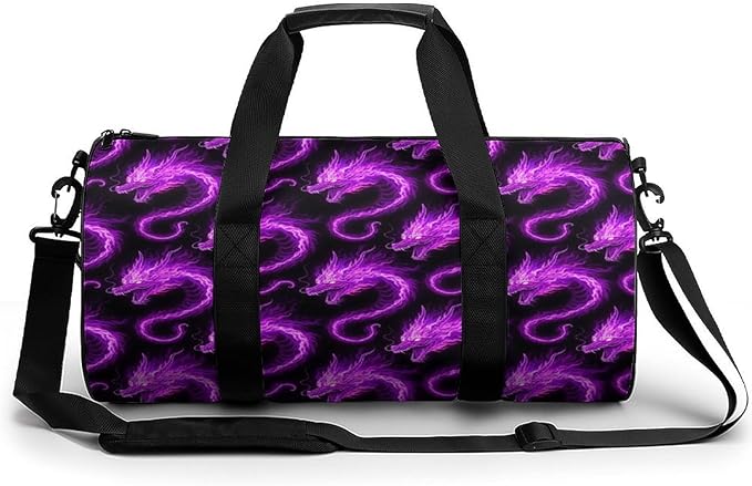 Weekender Carry on Beach Yoga Bag Sport Gym Fitness Tote Overnight Weekender Travel Bags for Men Women (Purple Fire Dragon Art)