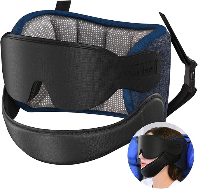 Travel Pillows for Airplanes with Sleep Eye Mask, Chin Strap, Airplane Pillow for Long Flights, Car Road Trip, 360° Support Headrest, Stop Bobblehead Travel Essential, Mottled Grey