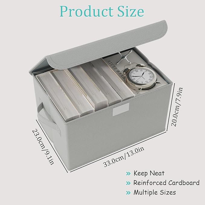 Foldable Storage Bin, Cube Organizer Basket with Flip-Top Lid and 2 Handles, Decorative Boxes for Shelves with Cover for Clothes, Towels, Blanket, 2 Pack, Grey, 13 x 9 x 7.9 In, XSNY12GM-2