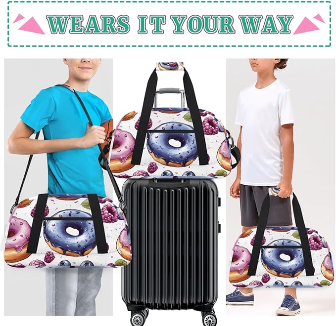 Blueberry Donuts Kids-Duffel-Bags Gymnastics Dance Bag Carry-On Overnight Travel Gym Lightweight Dance Sports Bags For Girls Boys Kids，
