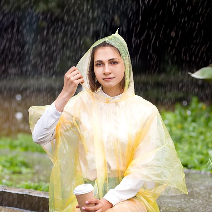 20 Pack Disposable Rain Ponchos for Adults, Clear Plastic Emergency Raincoats with Hood, Individually Wrapped Bulk Rain Ponchos Waterproof Family Pack Camping
