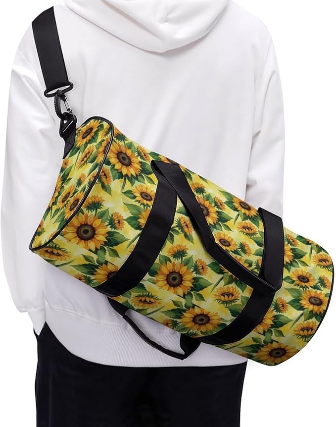 Workout Lightweight Duffel Bags Yellow Sunflower Painting Durable Travel Gym Sports Bag Carry On Weekender Overnight Bag