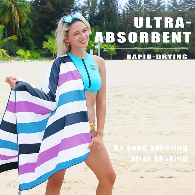Exclusivo Mezcla Microfiber Quick Dry Beach Towel, Large Lightweight Sandfree Pool Towel for Swimming Camping Travel with Bag (Dark Purple, 30x60 Inches)
