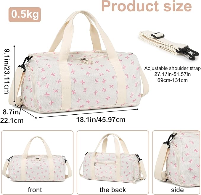 Gym Bag Sports Duffle Bag with Wet Pocket Weekender Overnight Bags with Waterproof Shoe Compartment for Girls Kids Women Dance Workout Travel Bags