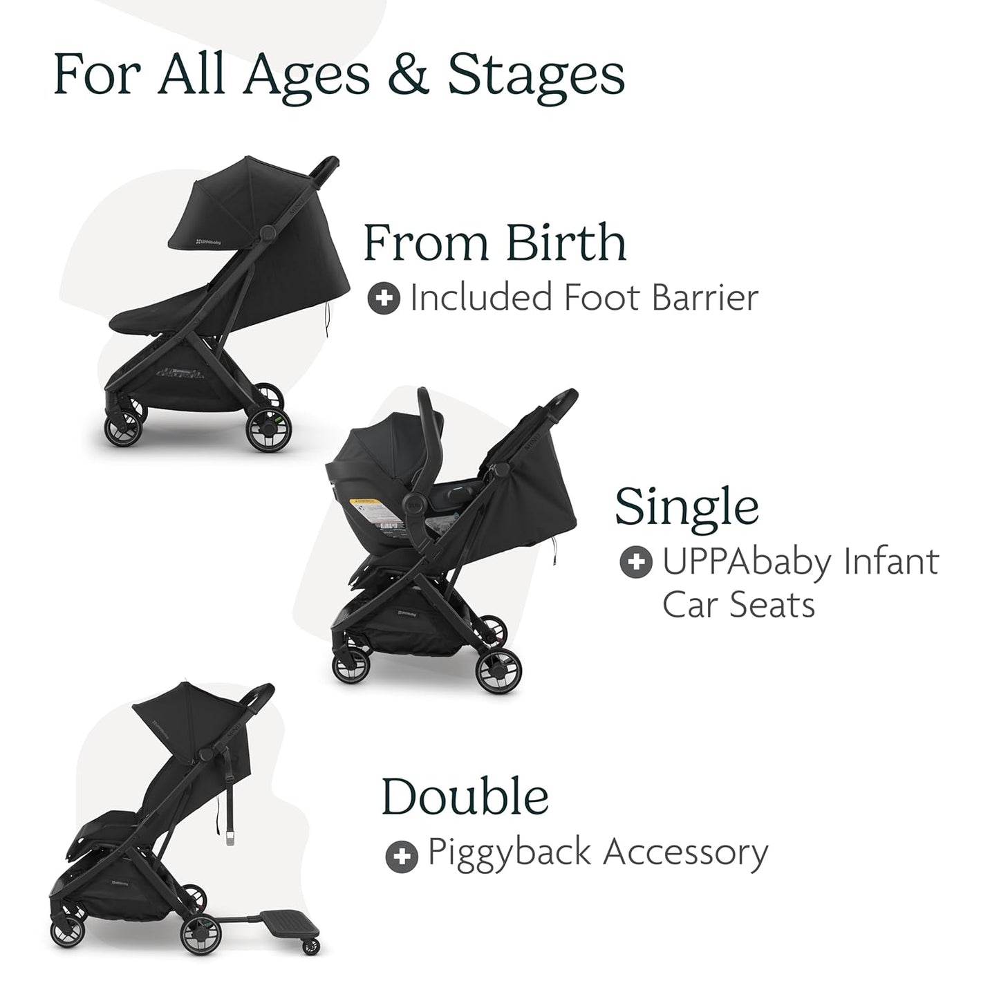 UPPAbaby Minu V3 Travel Stroller | Lightweight + Compact Design | One-Hand Fold + Unfold | from Birth + Overhead Compatible | Savannah (Pearl Gray Mélange/Carbon Frame/Chestnut Leather)