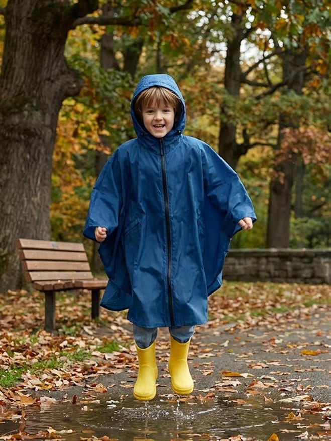 SaphiRose Lightweight Kids Rain Poncho Waterproof Jacket Zipper Up Rain Coat