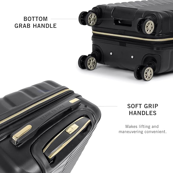 Kenneth Cole REACTION Madison Square Lightweight Hardside Chevron Expandable Spinner Luggage, Black, 24-Inch Checked