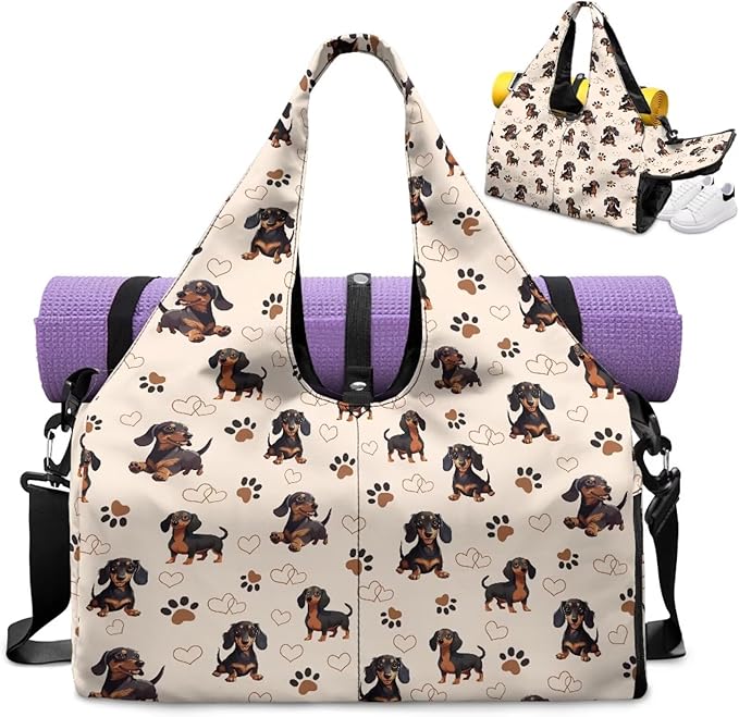 Dachshund Dog Paws Small Gym Bag for Women Travel Duffle Bag Carry On Weekender Bags with Shoe Compartment for Sports, Workout, Yoga, Dance, Swim, Travel Carrier