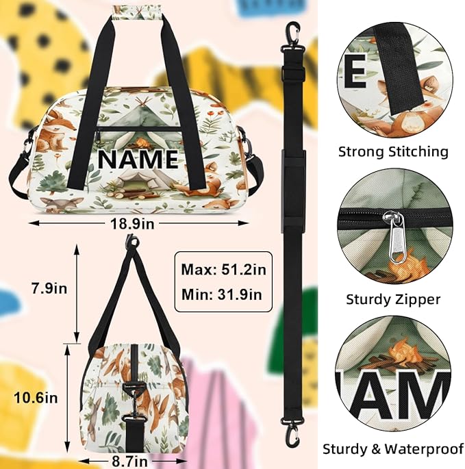 Squirrels Mini Gym Bag 18 inch for Women Men Waterproof Custom Forest Little Animals Travel Duffel Bag Carry On Overnight Tote Nurse Bag for Work Fitness Hiking