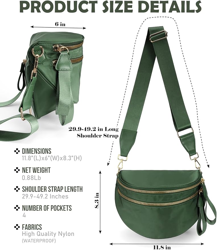 Pure Colour Crossbody Bag Bum Bag for Women,Spacious Purse Fanny Packs Belt Bag,Oversized Bum Bag (Colour Bum Bag-Bean Green)