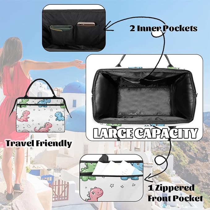 Little Dino Overnight Weekender Bag for Women Men Travel Duffel Bags Waterproof Luggage Carry on Sports Yoga Gym Bag