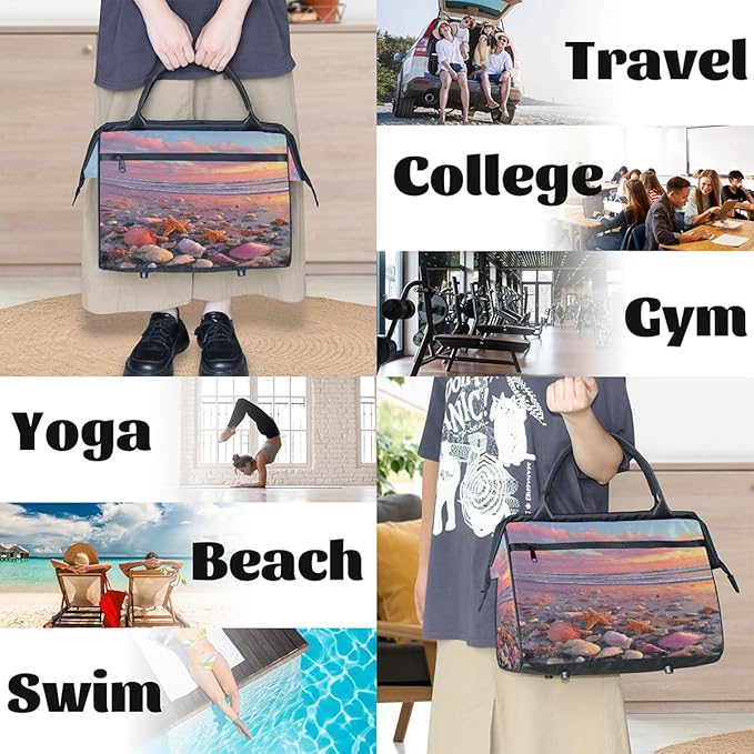 Sunset Beach Shell Starfish Overnight Weekender Bags for Women Men, Waterproof Travel Carry On Duffel Bag, Lightweight Sports Gym Bag for Fitness, Workout, Travel