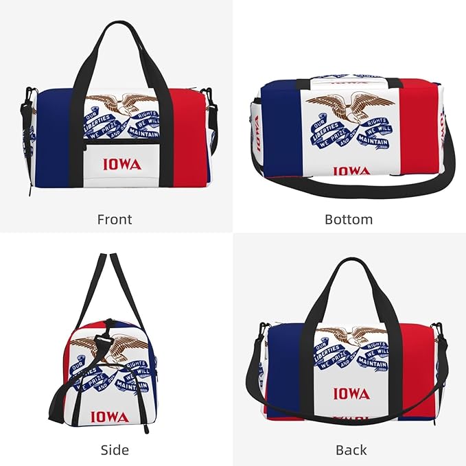 Iowa state flag Print Gym Bag with Shoe Compartment for Women Men, 17.7in Sports Duffle Weekender Tote, Overnight Travel Duffel Bag Carry On