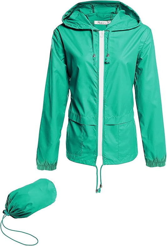 Hount Women's Lightweight Hooded Raincoat Waterproof Packable Active Outdoor Rain Jacket (S-3XL)