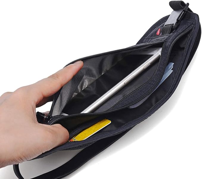 Travel Money Belt - Slim Passport Holder Secure Hidden Travel Pouch with RFID Blocking, Travel Wallet Fanny Pack Belt Bag - Black