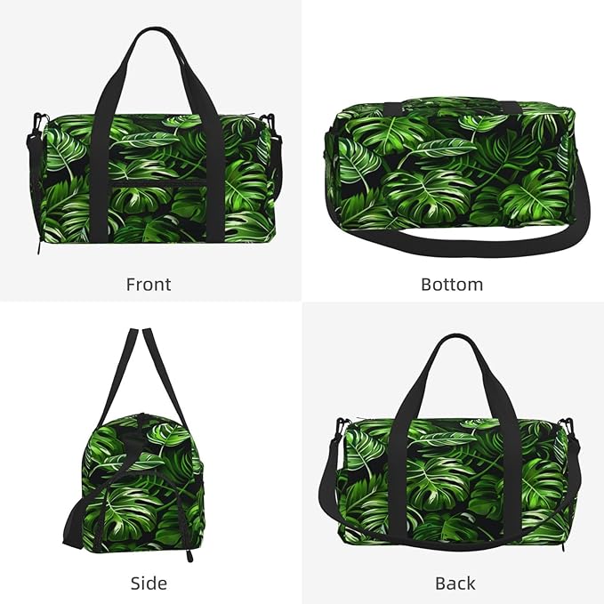 Sports Gym Bag Palm Tree Monstera Leaves Tropical Travel Duffel Bag With Shoe Compartment Shoulder Strap, Lightweight Water-Resistant Weekend Overnight Totes For Women Men