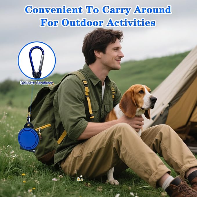 Collapsible Dog Water Bowl - Pet Portable Foldable 2 in 1 Food Bowls,Silicone Feeding Dish for Traveling,Camping,Walking,Hiking
