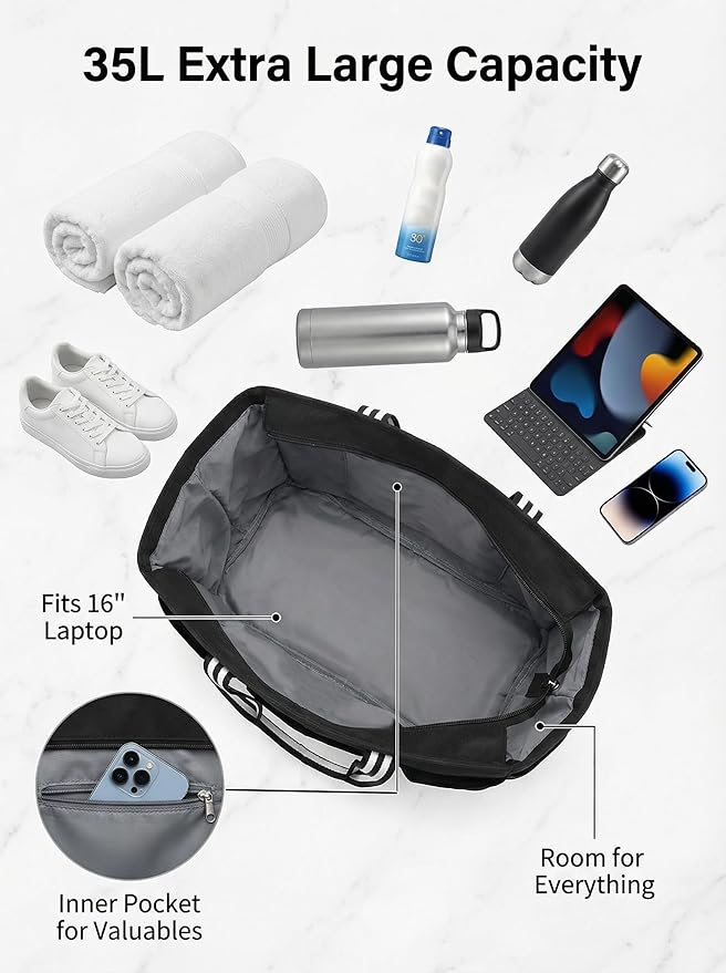 TeeYee 35L Large Beach Waterproof Tote Bag for Family Tote Bag with Zipper for Vacation Pool Bag Beach Accessories | Unisex Design, Oxford PVC fabric, Extra large shopper, Gym travel bag, Multi compartments