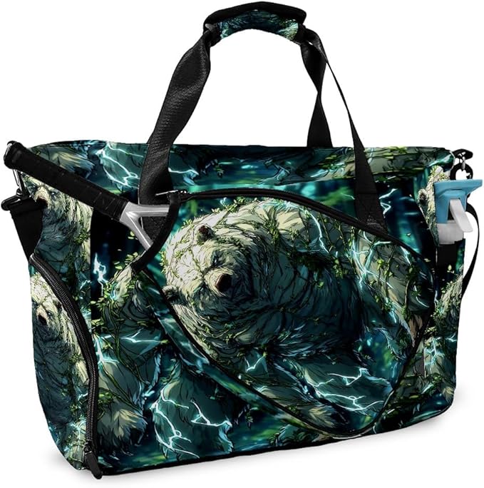 Ancient Bear Green Gym Bag for Women & Tennis Bag, Large Sports Duffel Bag Waterproof with Ventilated Shoe Compartment & Front Racket Sleeve, Lightweight Travel Weekender Overnight Bag