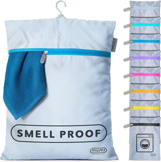 MUMI Travel Laundry Bag – Moisture & Smell-Proof Clothes Bag with Folding Hanger & Outer Pouch | Large Laundry Storage Bag for Suitcase, Gym & Packing | Dirty Clothes Organizer (Blue)