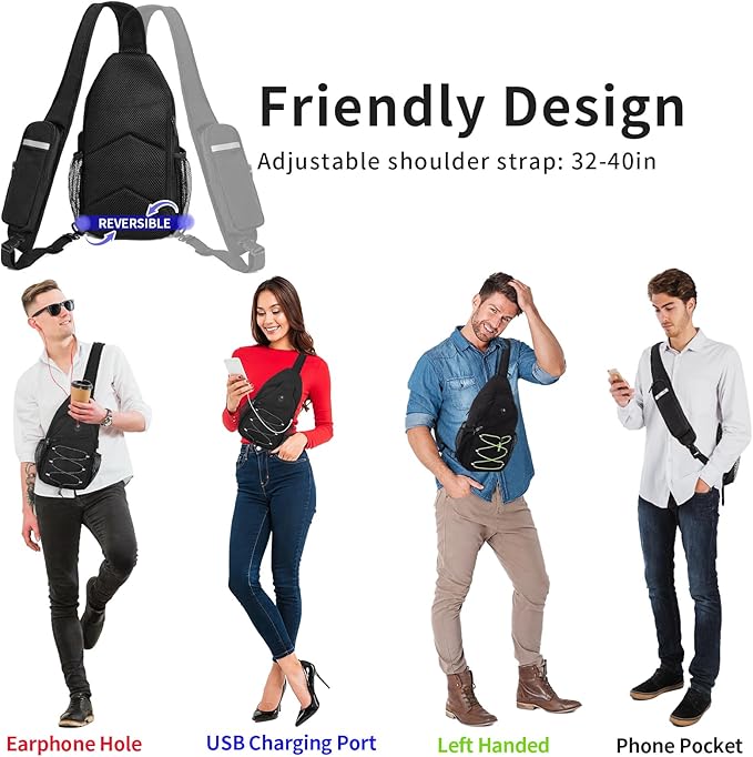 S Size Sling Bag Fits 9.7in iPad, Anti-Theft Crossbody Chest Bag for Men & Women, Water Resistant with RFID Pocket