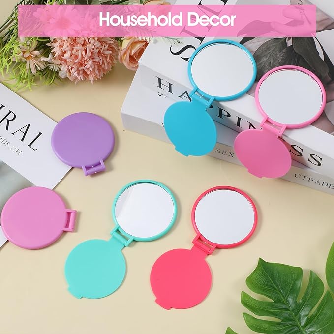 12 Pcs Mini Folding Mirror 2.4 in Pocket Travel Mirror Portable Round Compact Mirrors Vintage Small Makeup Mirrors for Purse Daily Use Party Favors Women Girls Gifts (Blue, Yellow, Orange)
