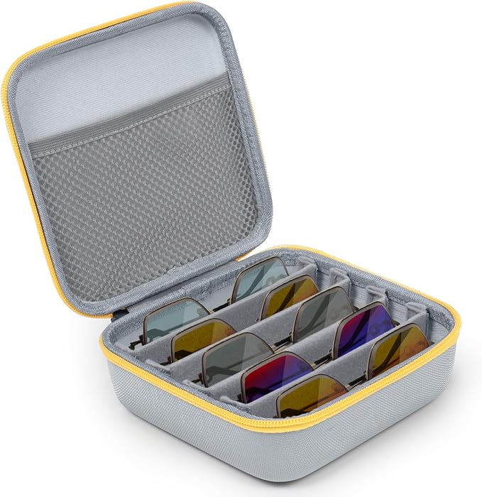 Travel Sunglasses Organizer Case with 5 Adjustable Slots, Multiple Pairs Eyeglass Portable Eyewear Box for Men Women
