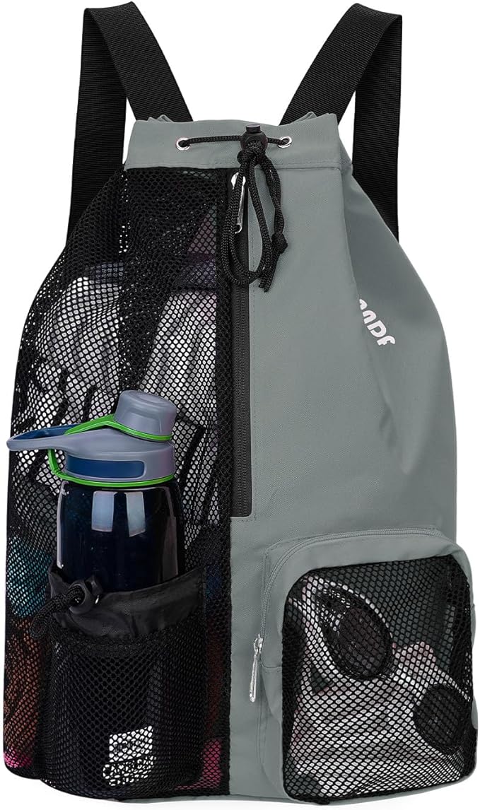 WANDF Swim Bag Mesh Drawstring Backpack with Wet Pocket for Swimming, Gym, and Workout Gear