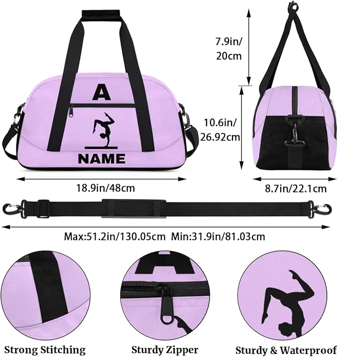 Personalize-Kids-Sports-Duffel-Bags With Custom Name Text Carry-On Overnight Travel Gym Lightweight Dance Pattern Sports Bags For Girls Boys Kids,Lilac 1