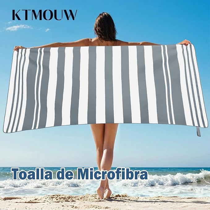 2-Pack Microfiber Beach Towels Set (63"x31.5" + 31.5"x16") | Oversized Quick Dry Sand Free Travel Towel for Beach Pool Gym Camping (Grey Towel A)
