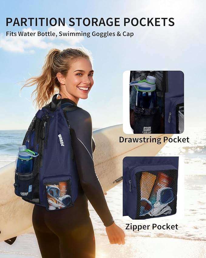 WANDF Swim Bag Mesh Drawstring Backpack with Wet Pocket for Swimming, Gym, and Workout Gear